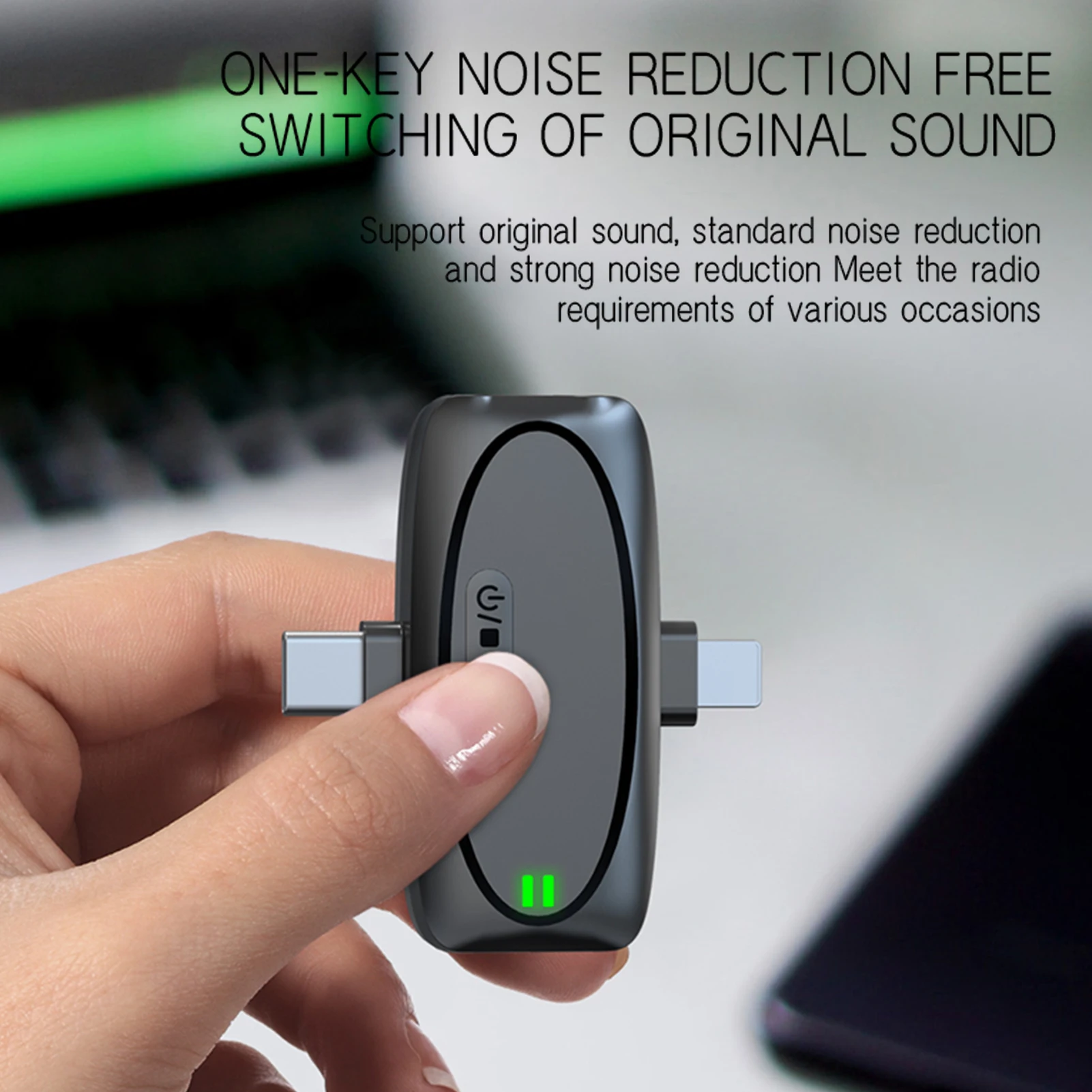 One-Trigger-Two Mini microfono wireless da bavero 2.4G Accoppiamento automatico Portata di trasmissione 50M per iPhone 16/15/14/13 e Type-C Androi