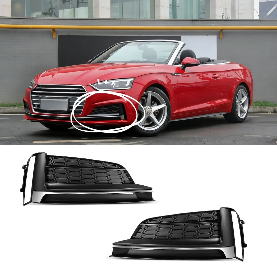 

Front Bumper Grille For Audi A5 Sportback 2017 2018 2019 Fog Lamp Cover Honeycomb Grill Mesh Black Sliver Style Car Accessories