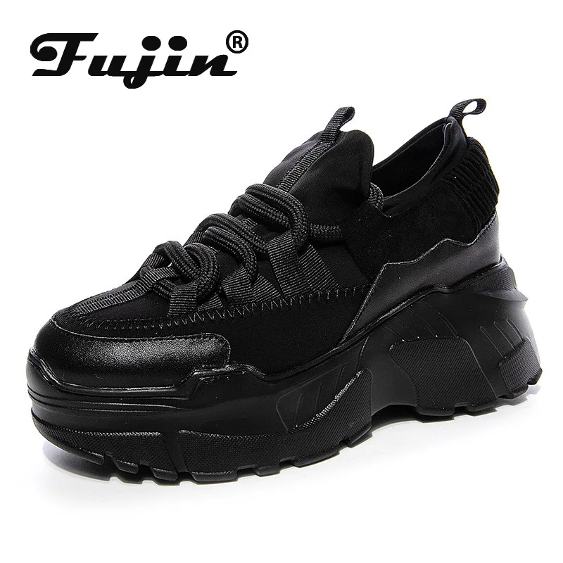 Fujin 8cm 2024 Genuine Leather Suede Casual Chunky Sneakers Luxury Platform Wedge Women Spring Autumn Summer Fashion Comfy Shoes