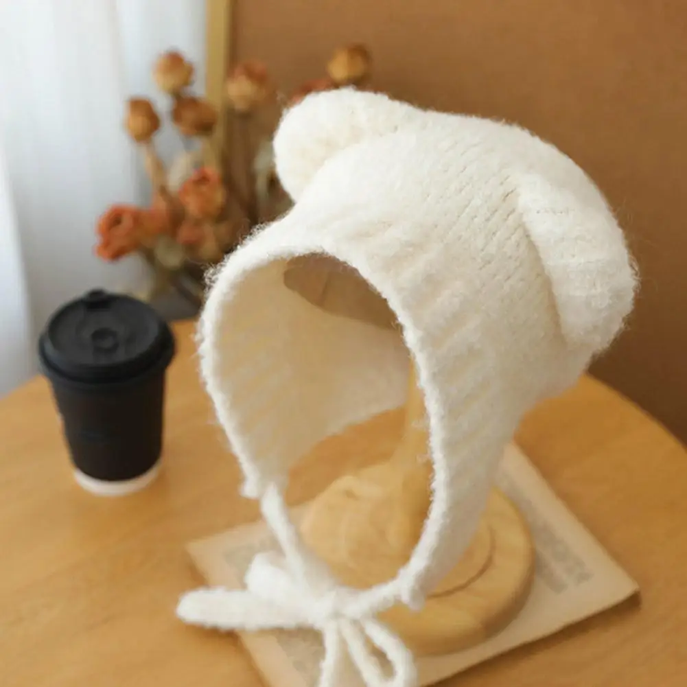 NEW Fashon Winter Women Warm Hat Cute Bear Shaped Hat Ear Protecting Cold Proof and Warm Knitted Hat Windproof Headscarf Hat