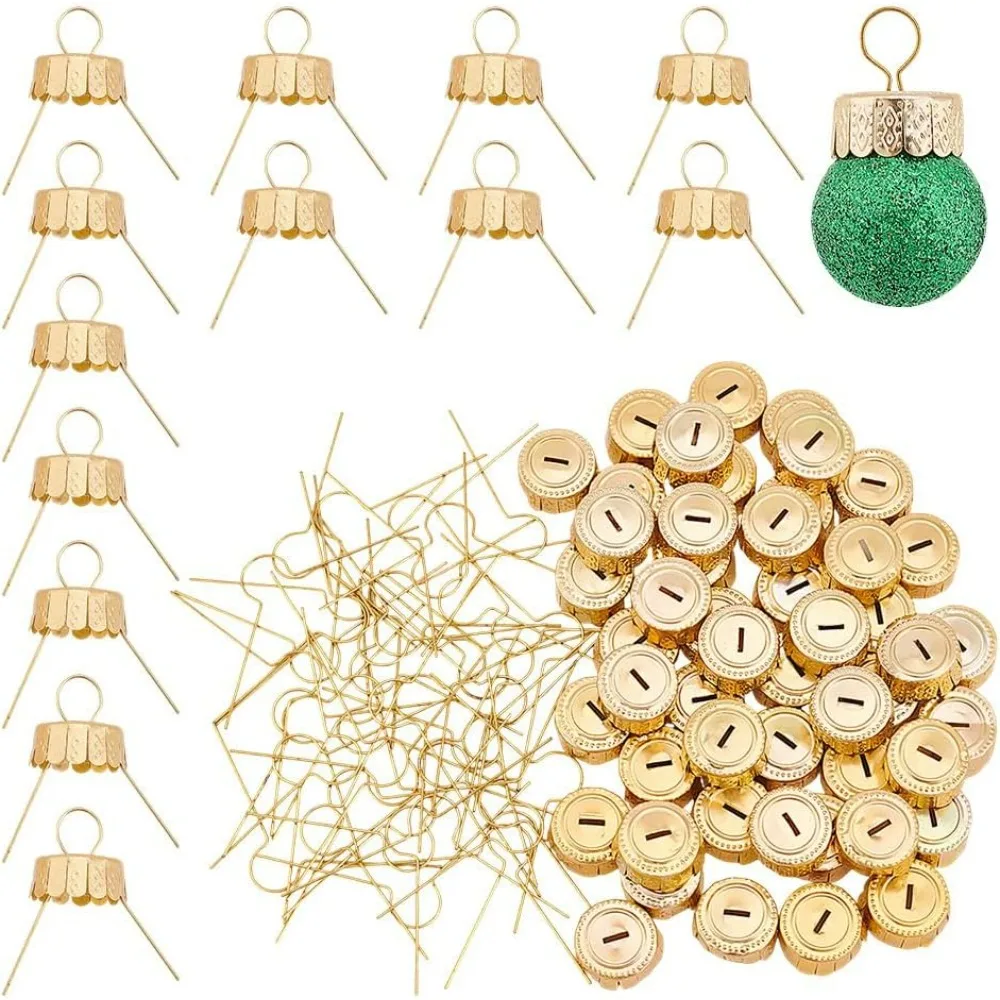 

100 комплектов круглых колпачков для орнаментов, золотые алюминиевые сменные колпачки со съемными металлическими вешалками для стекла, фарфора, керамики