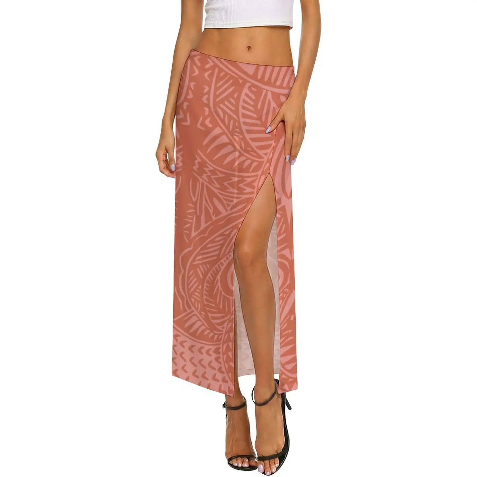 High-Quality Custom-Made Polynesian Island-Style Women'S Summer Transparent Net-Sheer Halter-Top Skirt With Slit Opening