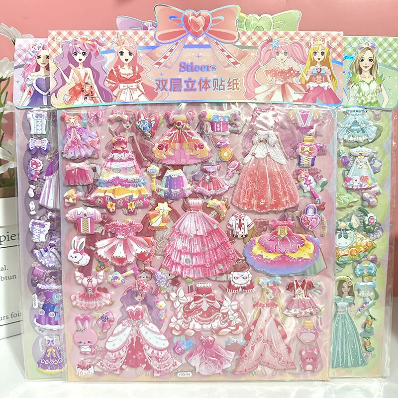 ملصقات فقاعات ثلاثية الأبعاد لملابس الأميرة الكرتونية اللطيفة - ملابس غرفة تركيب سطح المكتب الممتعة DIY لعبة الفتاة مجلة جراب الهاتف ديكور