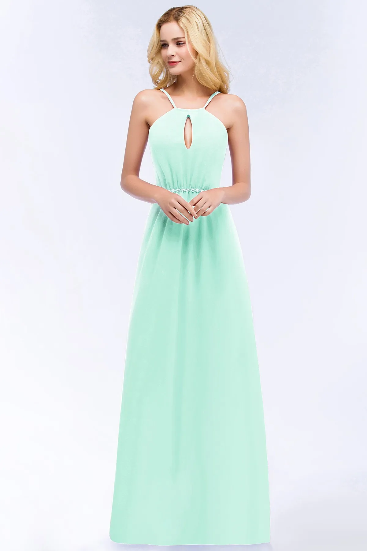 

Sexy Halter Long Evening Dresses Crystal Belt Chiffon Maxi Women Formal Bridesmaid Party Prom Gowns CPS862