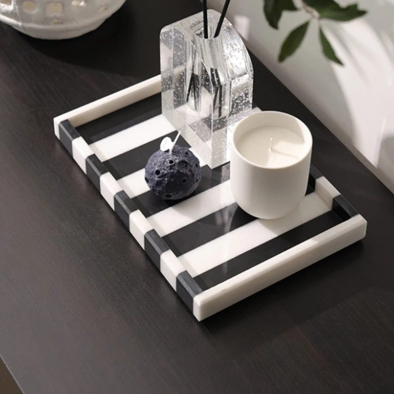 Marble Stone Black and White Checkerboard  Splicing Mosaic Tray Jewelry Dish Natural Marble Tray for Bathroom Kitchen Counter