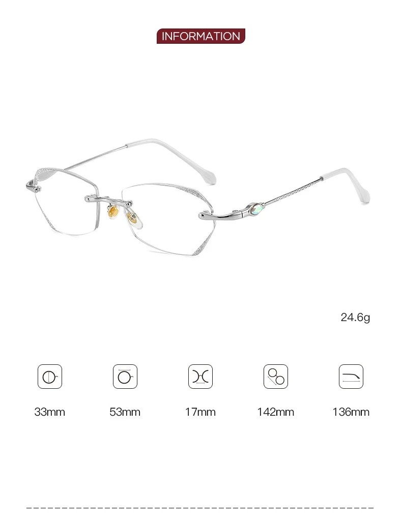 Neue Stil Feine Glitter Rahmenlose Rand-cut Lesebrille Anti-blau Licht Elegante Temperament frauen Lesebrille 189 – Detail 7