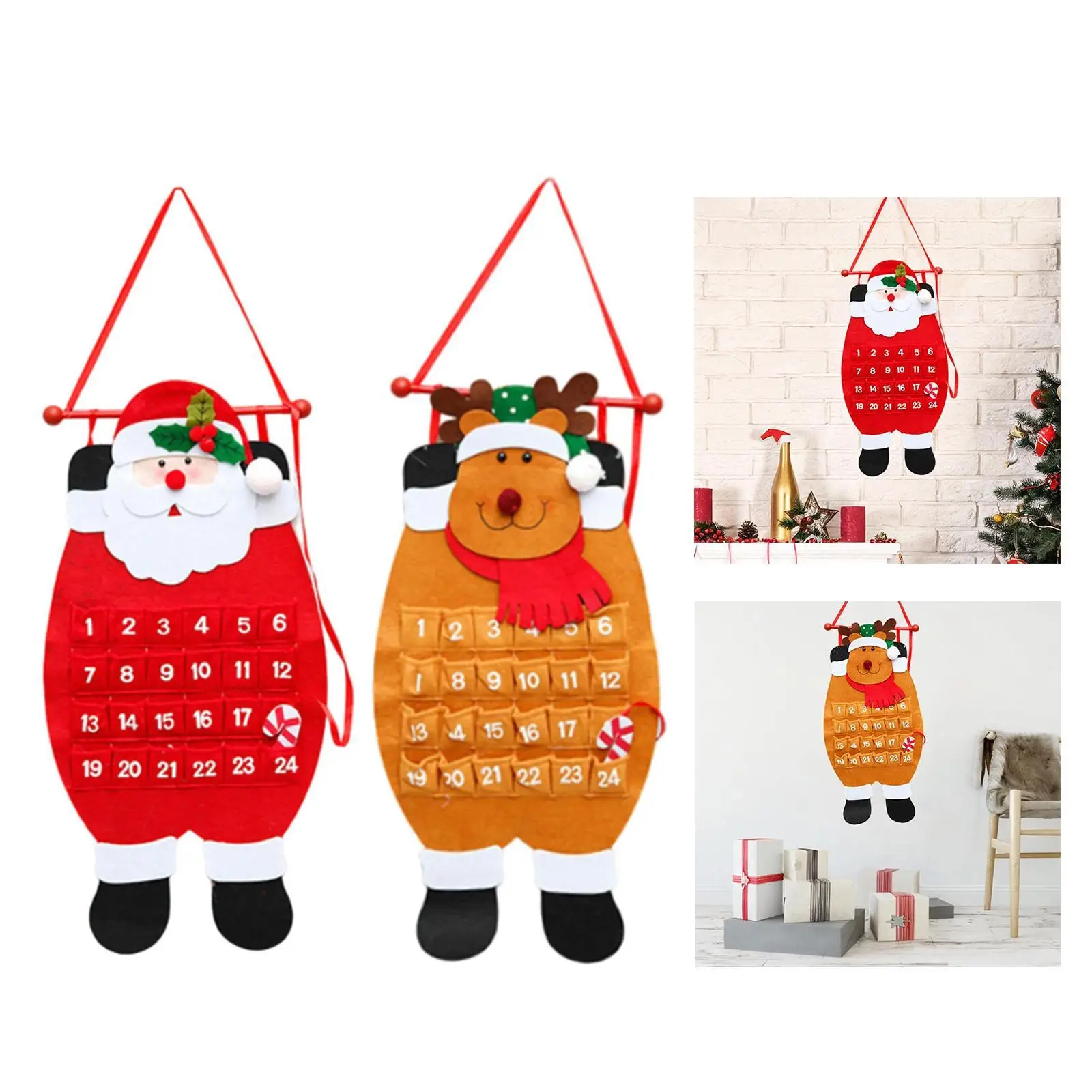 Christmas Advent Calendar Xmas Gift Nonwoven Christmas Decoration Hanging for Wall New Year Fireplace Home Office Family Gift