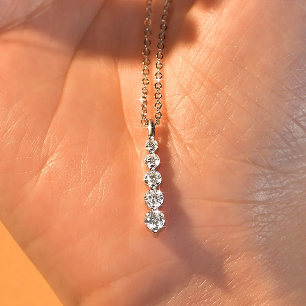 Lnkry 14k Gold Filled Chain Necklace Sparkling Five Stones Moissanite Pendant Necklace For Women Wedding Jewelry Gift