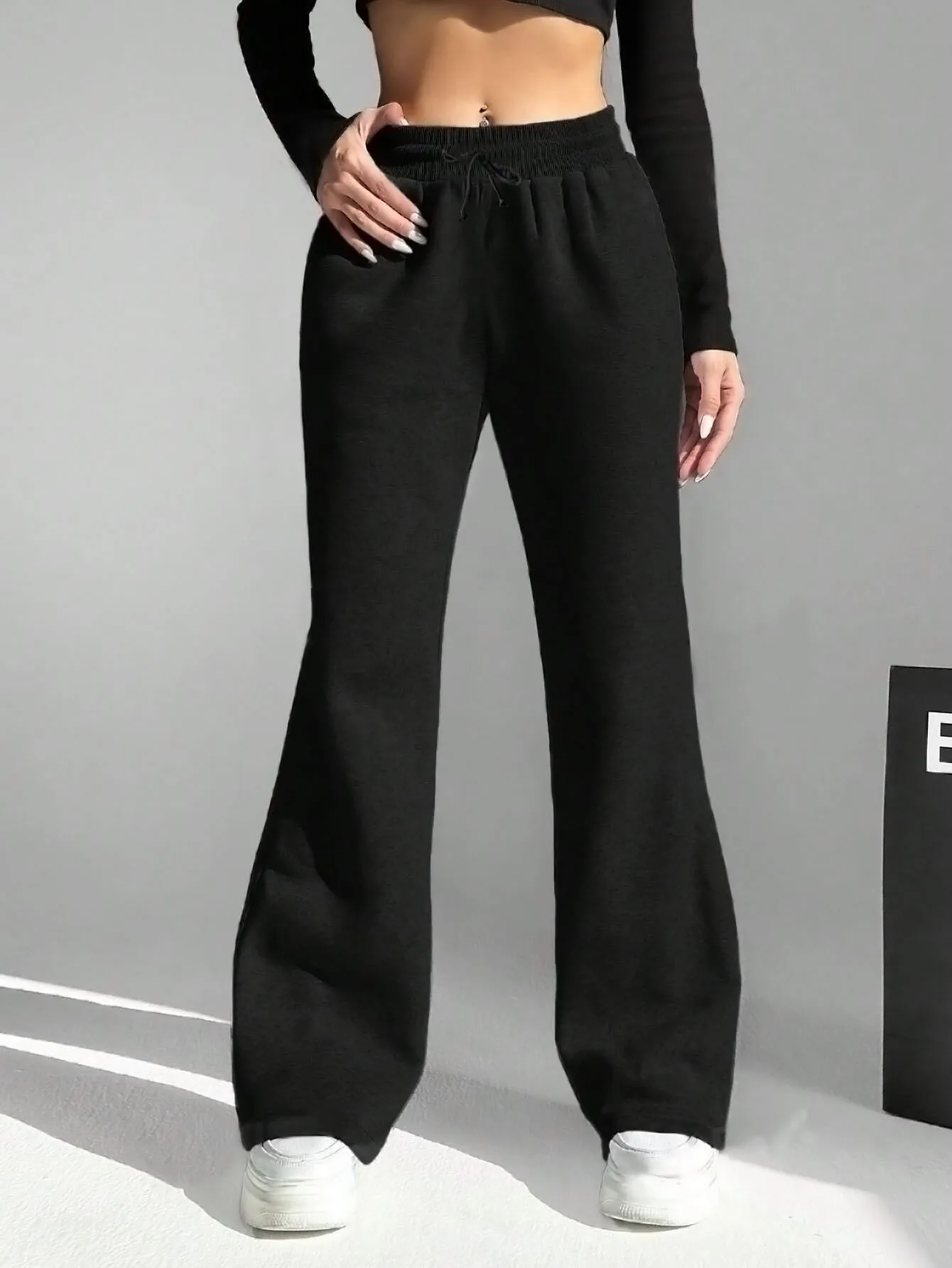 Flare Pants Women Streetwear  high waist Sweatpants Fall Winter Korean Baggy All Match fake drawstring Sports Trousers New