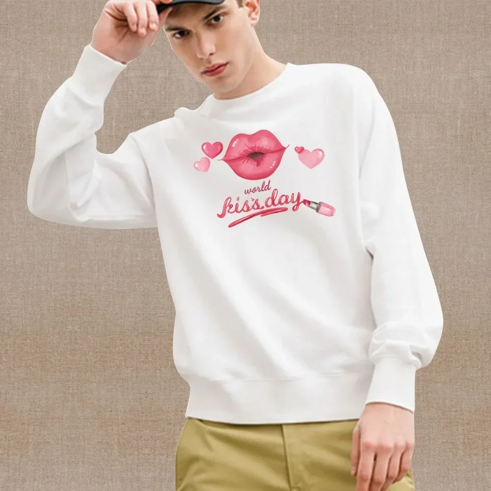 

Men's Clothing 2024 Men's Fashion Casual Hoodie Mouth Printed Warm Pullover White Long Sleeve Convenient Sweatshirt Fashion