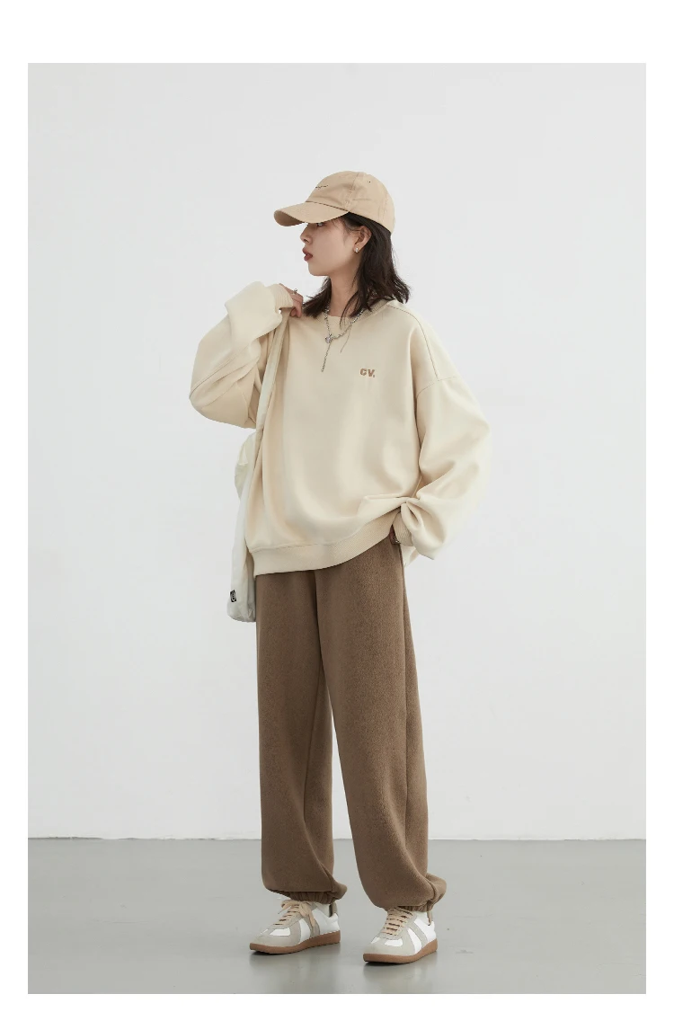 CHIC VEN Women's Pant Loose Casual New High Waist Fleece Pant Thick Plush Warm Female Sports Trousers Autumn Winter 2023