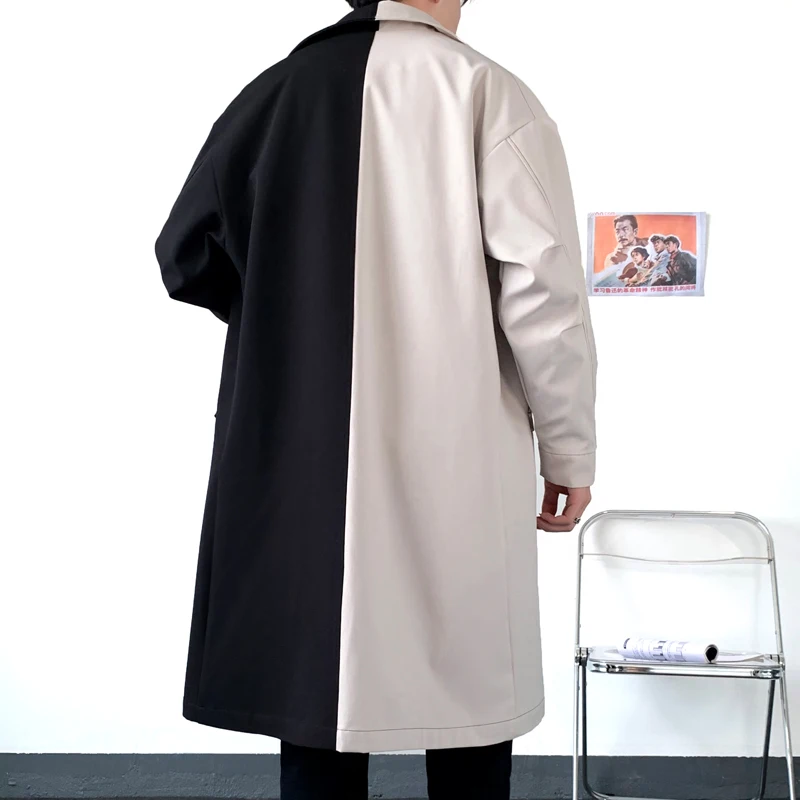 Jacke masculino longo trench coat oversized retalhos blusão masculino grande bolso moda masculina