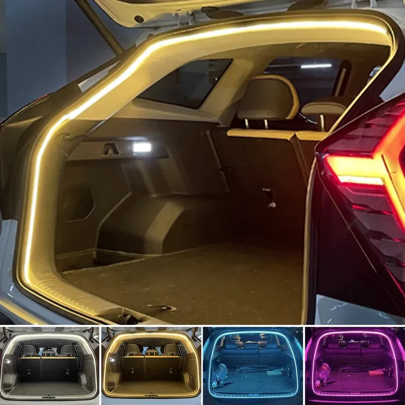1 set di illuminazione per bagagliaio ad alta luminosità per auto, luce ambientale, decorazione interna, cablaggio a LED, rilevamento automatico gratuito, striscia luminosa per portellone posteriore
