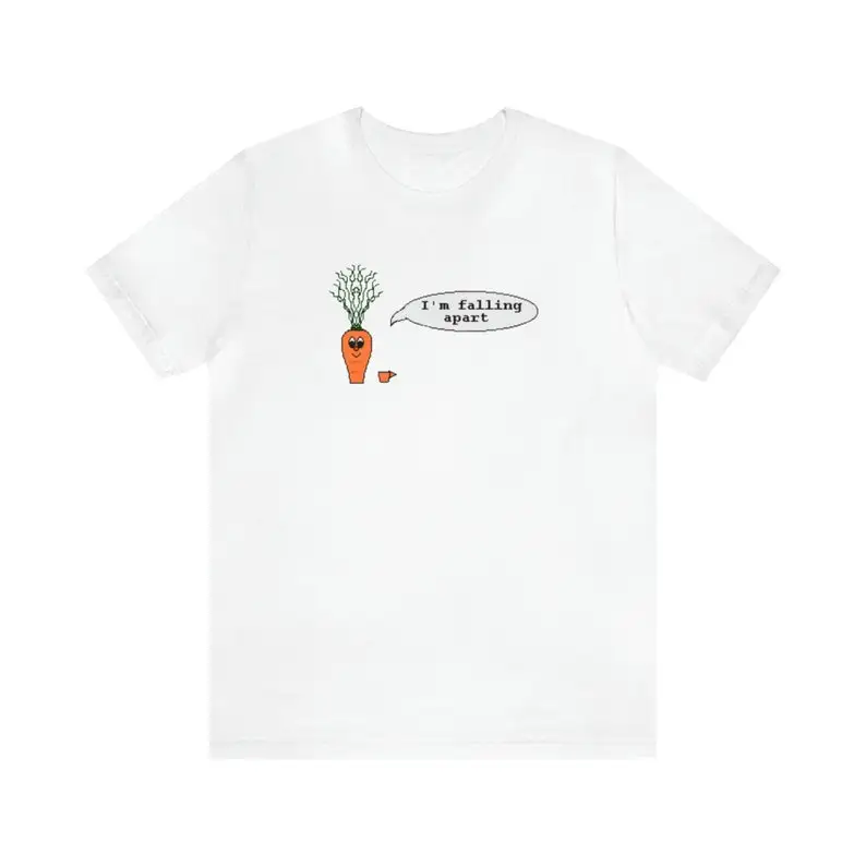 I’m Falling Apart | Carrot Funny Cute Graphic T Shirt | Vegetable Vegetarian Meme 90s Computer Animation Gift Short Sleeve Tee