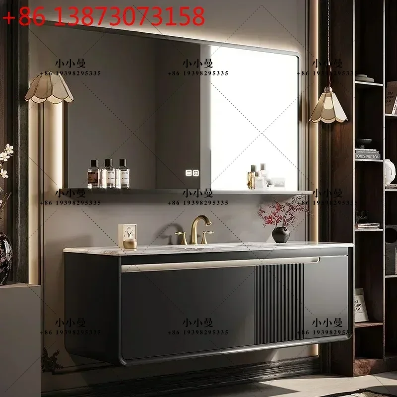 Hot sales French retro luxury stone bathroom cabinet combination bathroom rock slab hot bending integrated basin face cabinet