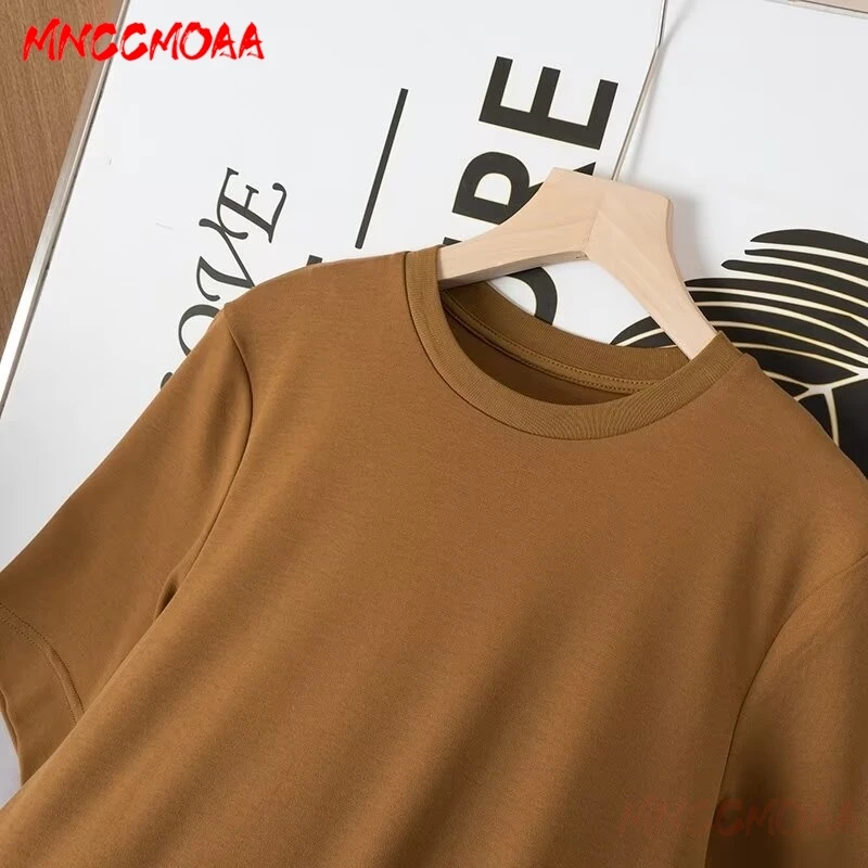 MNCCMOAA 2024 Spring Summer Woman Fashion Loose Vintage O Neck Splice Short Sleeve Dress Female Solid Casual Elegance Dresses