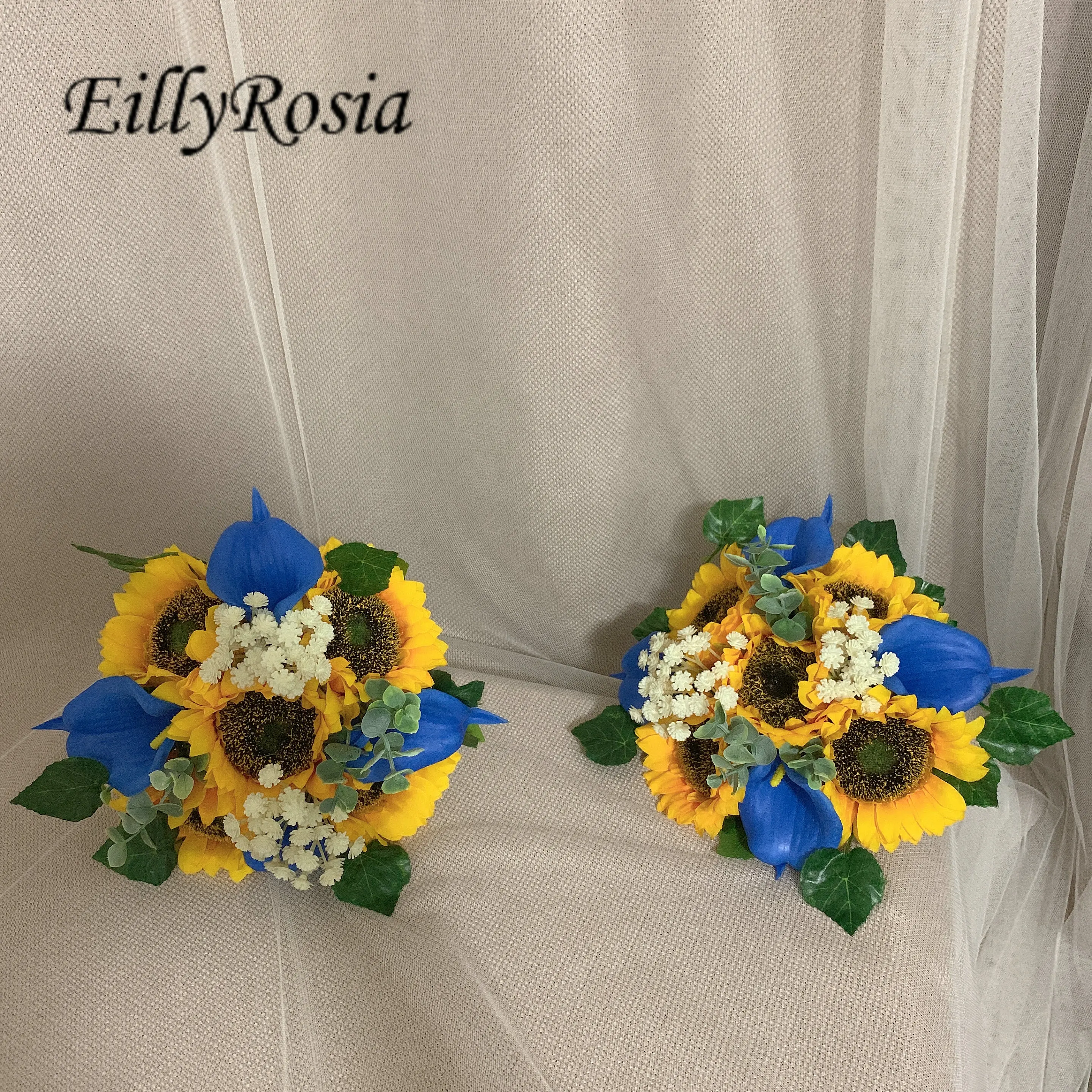 

EillyRosia Blue Calla Lily Yellow Sunflower Bridesmaid Bouquets for Wedding Bouquet Demoiselle d’honneur Chic Holding Flowers