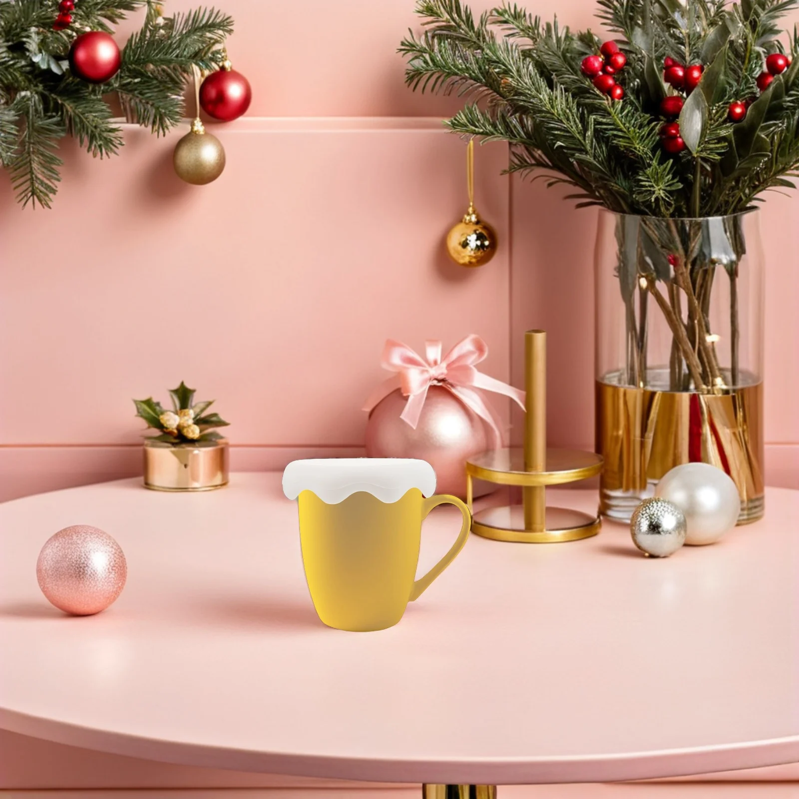 

4Pcs Silicone Coffee Cup Lids Christmas Themed Mug Cover Reusable Warm Insulated Universal Fit for Tea Hot Chocolate