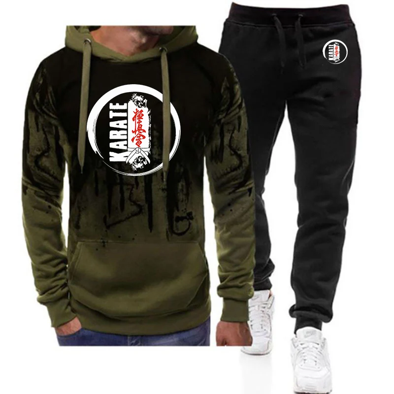 

2026 Kyokushin Karate Print Spring And Autumn Men's New Gradient Color Set Hoodie Sportwear+Sweatpant Harajuku Suit