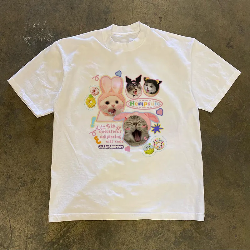 Loose Fit Cotton T-Shirt Short Sleeve Double Thread 3A260g Retro American Style Unisex Summer Top for Couples