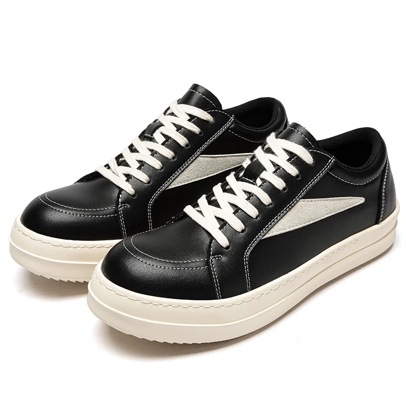 

Extra Large Size 2025 Spring Niche New Leather Training Shoes for Students Men's Casual Thick-Soled Sneakers