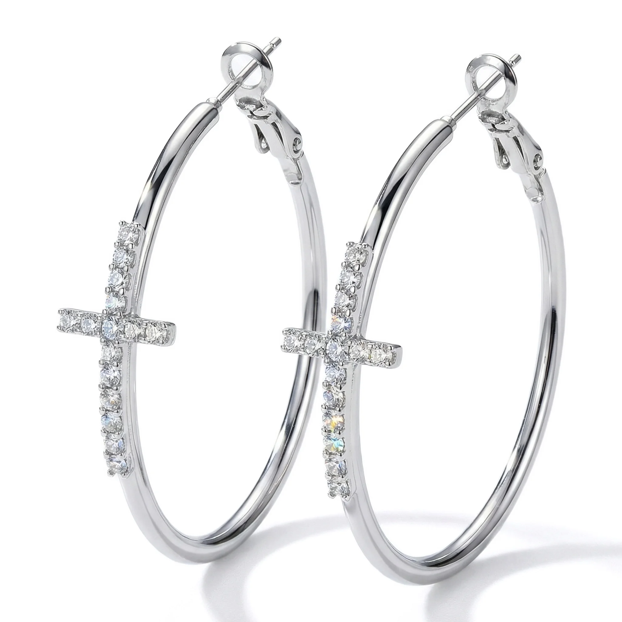 

S925 Sterling Silver NeedleTrendy Sweet Cool Oversized Hoop Earrings Luxury Sensation Niche Diamond Embedded Cross Ear Jewelry