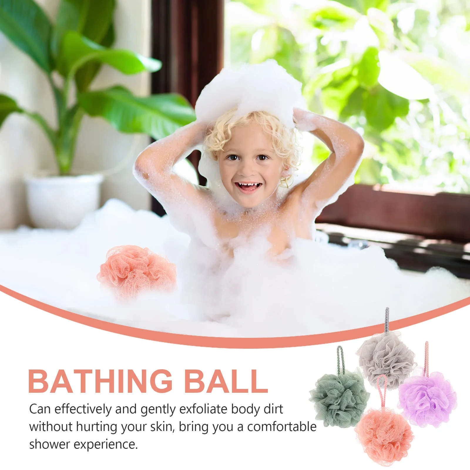 

4pcs Body Puff Sponge Premium Pe Thick Durable Lanyard Design Quick Dry Hygienic Shower Sponge For Daily Use Bathing Ball