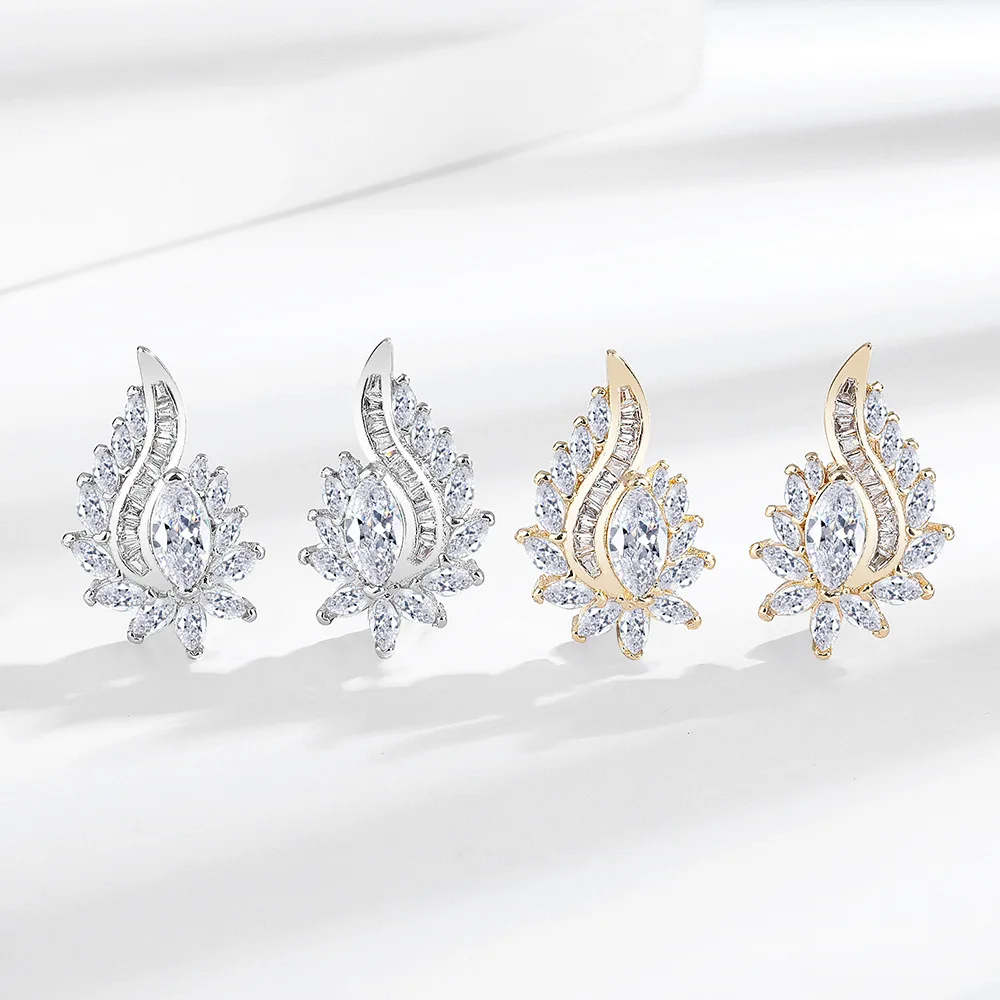S925 Sterling Silver Gorgeous Evening Style High-end Flame Flower Dazzling Zircon Ladies Earrings