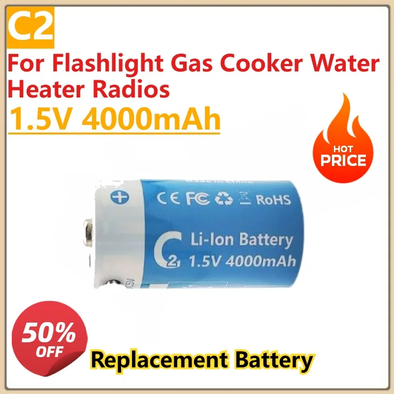 

C2 Size 1.5V 4000mAh Battery Lithium USB Rechargeable Batteries for Flashlight Gas Cooker Water Heater Radios