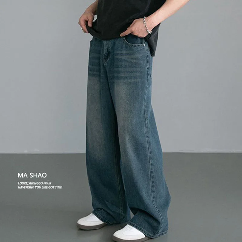 

Men's Blue Washed Wide Leg Jeans Oversized Loose Fit Denim Trousers Casual Daily Streetwear Relaxed Fit Pants