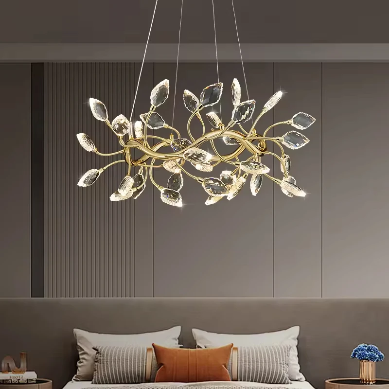 Gold Tree Branch K9 Crystal Chandeliers Luxury Raindrop Pendant Light for Dining Living