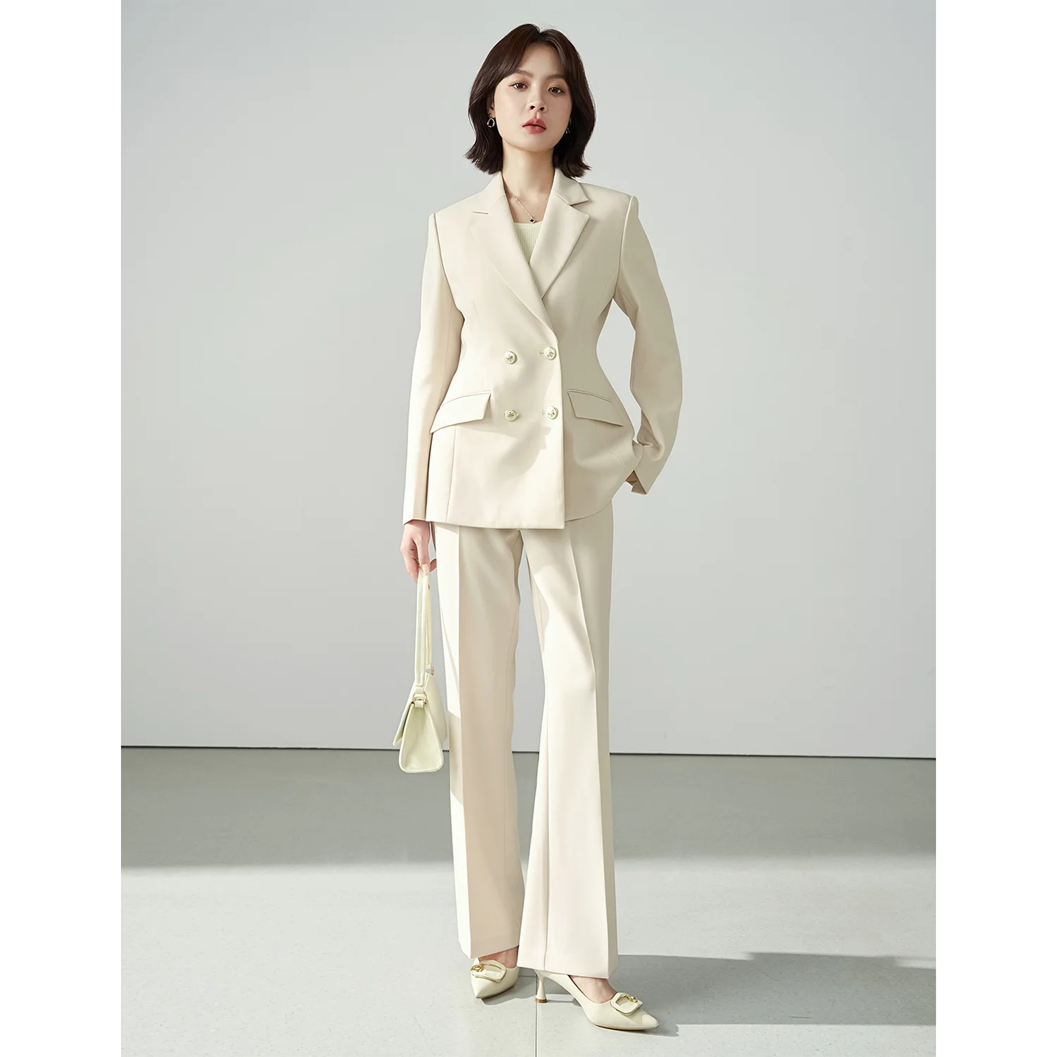 Allingentle Blaues 2-teiliges Set für Damen, zweireihige Jacke, modisches Damen-Hosenanzug-Set für Büro-Outfits, individuell anpassbar