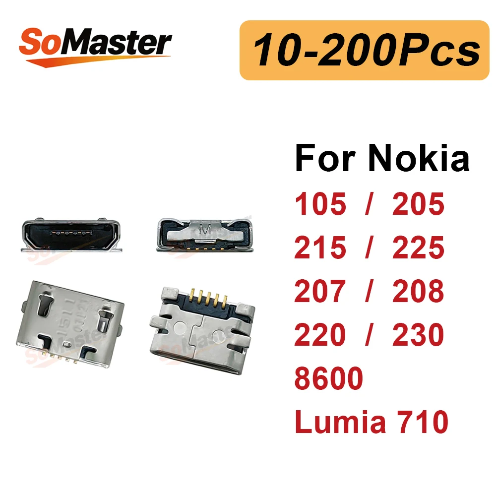 10-200Pcs Charging Port Dock Plug For Nokia 105 205 207 208 215 225 220 230 8600 Lumia 710 USB Charger Connector Socket Repair