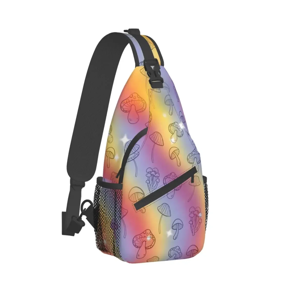 

Mushroom Crossbody Bag Sports Vintage Colorful Rainbow Textured Mushrooms Chest Bag Unisex Women Man Shoulder Backpacks Travel