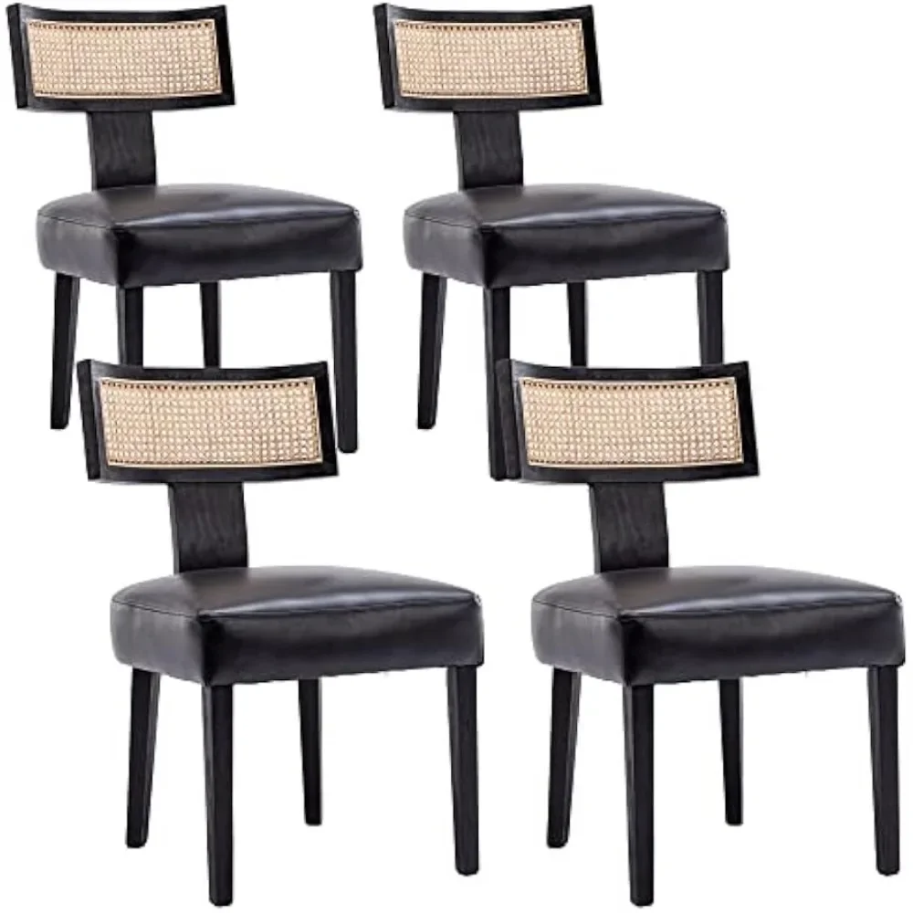 

Rattan Dining Chairs Set of 4 Mid Century Modern Farmhouse Faux Leather Upholstered Kitchen Dining Room Chairs