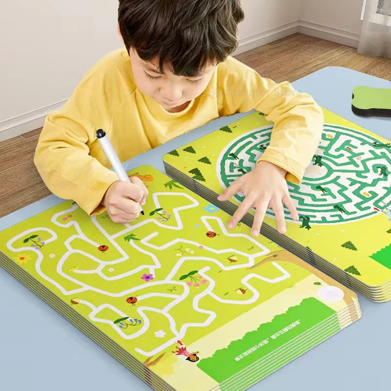 

Concentration Maze Training Book Reusable Practice Copybook Pen Control Training Magical Montessori for Kids Education Book