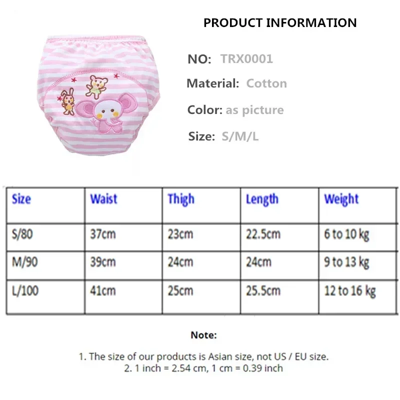 4 Pcs/Lot Baby Children Reusable Underwear Breathable Diaper Cover Cotton Training Pants S/M/L