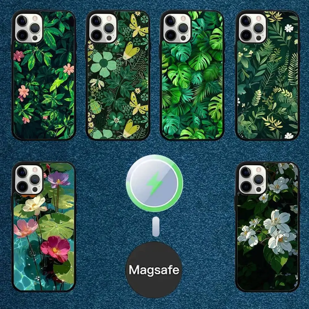 

Green Leaves Matte Phone Case For iPhone 16,15,14,13,12,11,Plus,Pro,Max Mini Magsafe Magnetic Wireless Charging