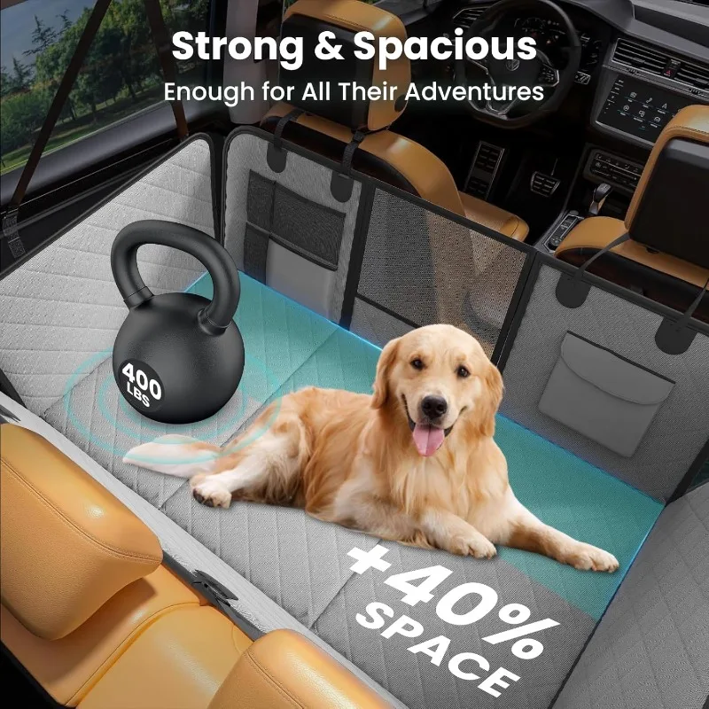 Back Seat Extender for Dogs-Large Space, Sturdy Seat Cover Hard Bottom with Storage, Washable Dog Hammock for Car,