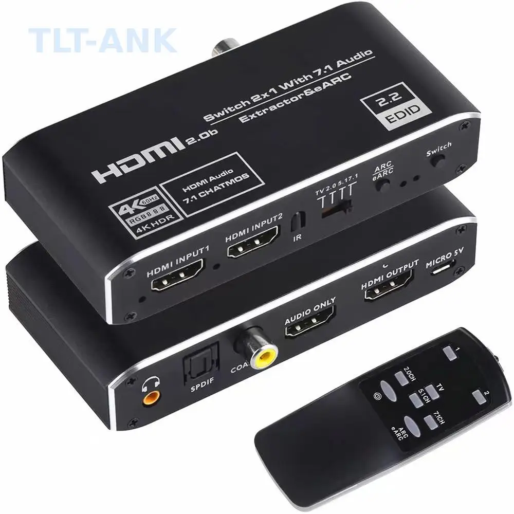 HDMI Switch 2 in 1 Out 4K 120Hz HDMI2.0b EARC Audio Extractor 7.1CH Optical Toslink HDCP2.3 Aluminum Alloy Switcher