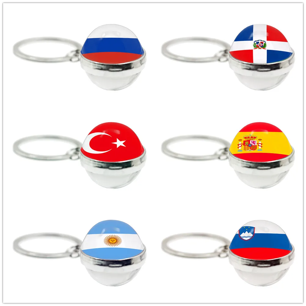 Korea, Serbia, Russia, Slovenia, Argentina, The United States,Turkey, Spain,Dominica National Flag  Double-Sided Ball Keychain