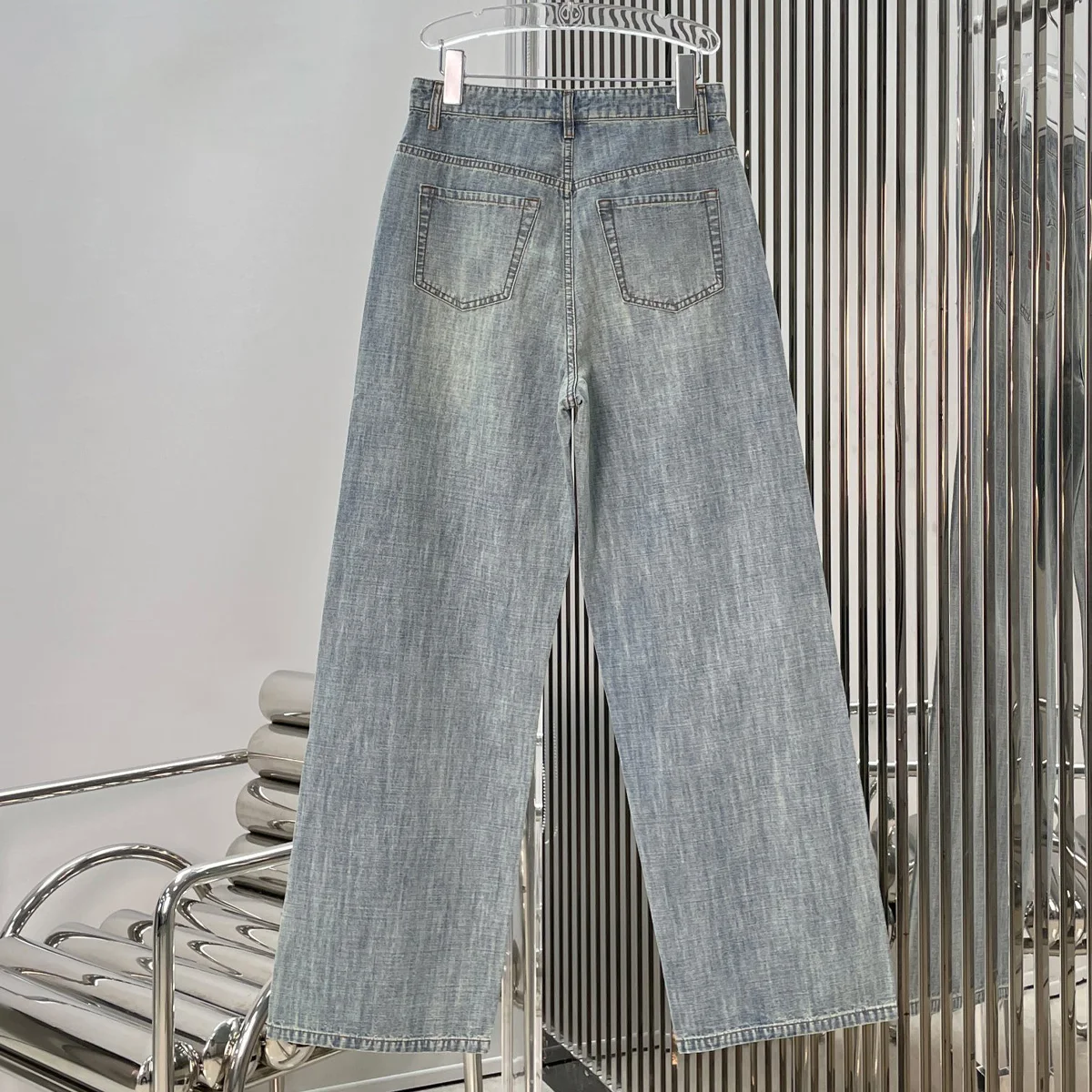 High Quality Women High Waist Vintage Washed Embroidery Letter Wide Leg Long Pants lyt127784