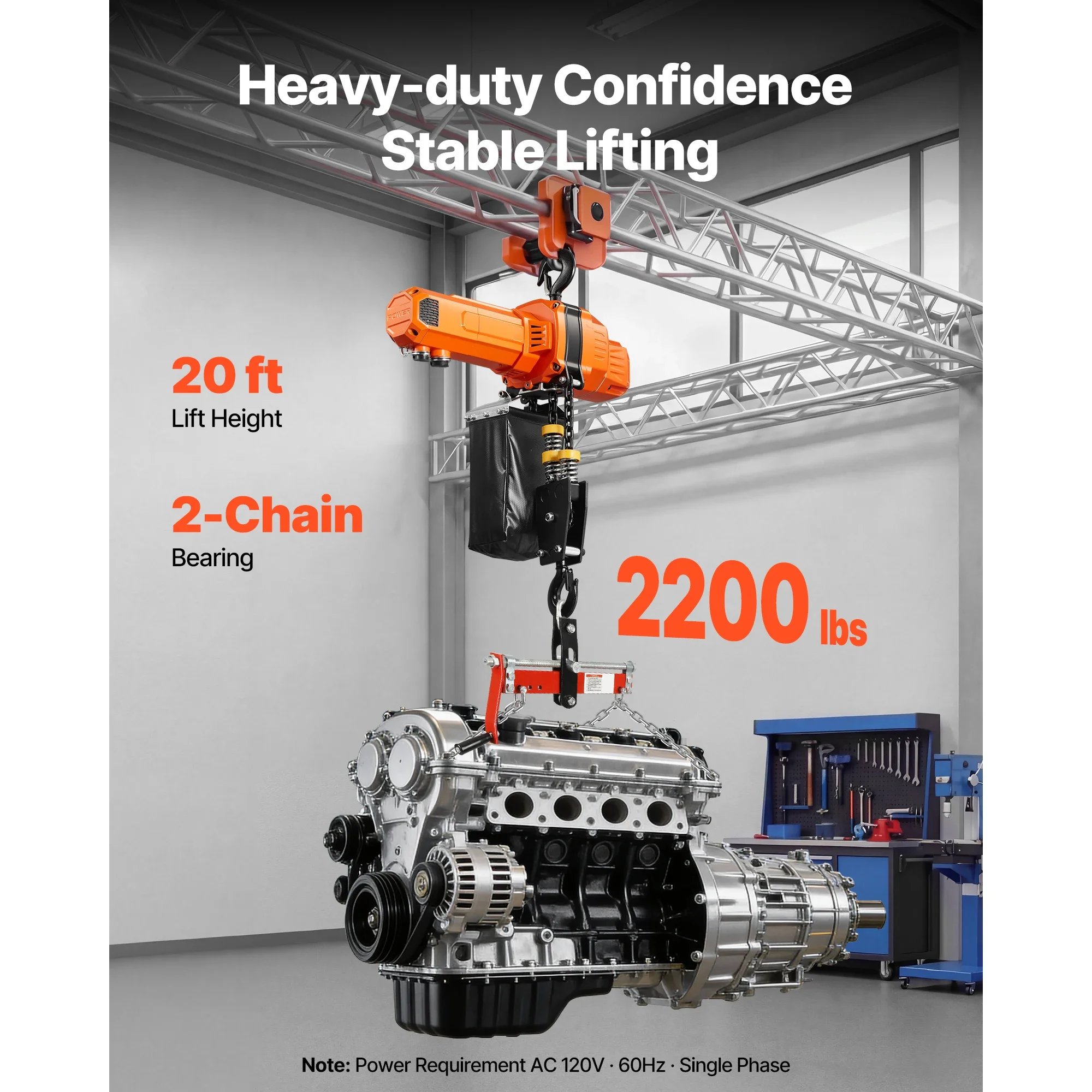 SucceBuy 2200 LBS Wired/Wireless Electric Chain Hoist 20 ft Lifting Height Single Phase Crane Electric Lift Hoist for Garage