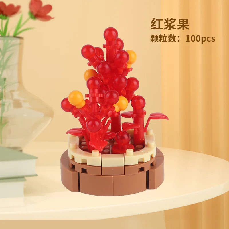 2024 Novel Succulent Plants Flower Bouquet Building Blocks Brick Toys For Children