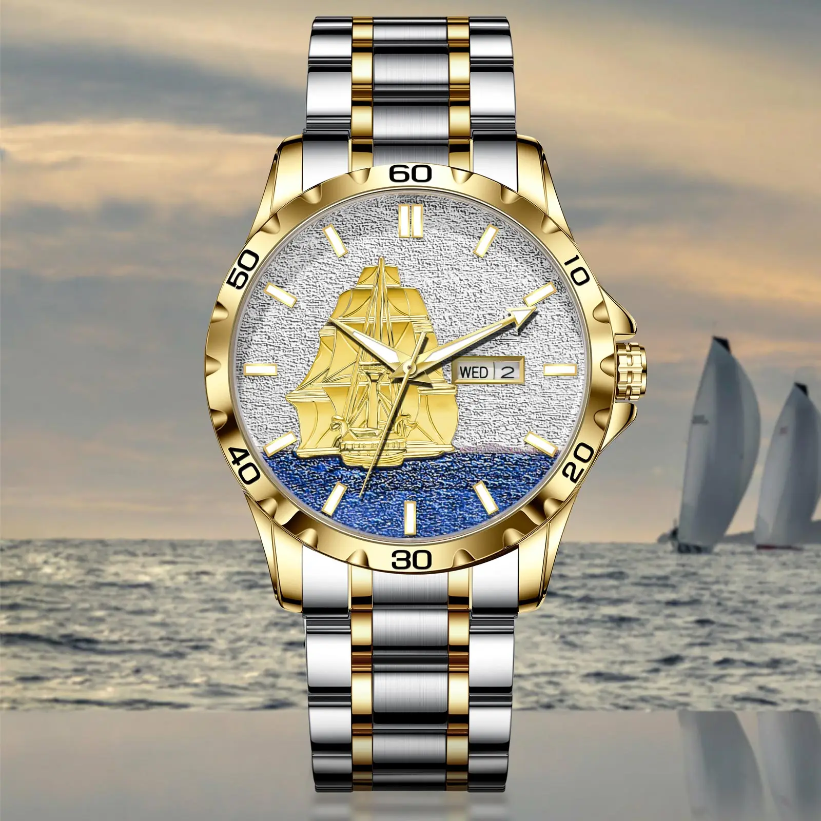 Glenaw Sailing Series Top Brand Luxury Fashion Business Fully Automatic Mechanical Gold Watch Men's Waterproof Watch