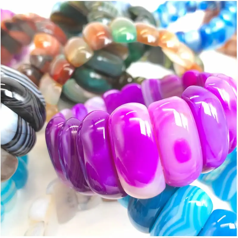 Natural Stone Colorful Botswana Line Agate Couple Reiki Therapy Energy Bracelet New Jewelry Gift Pulsera Homme 8x25mm