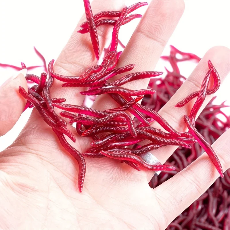 300Realistic red earthworm fishing bait - 1.57 Inch and 3.15 Inch-sized bionic maggot，Soft rubber non-toxic high-quality bait，Su