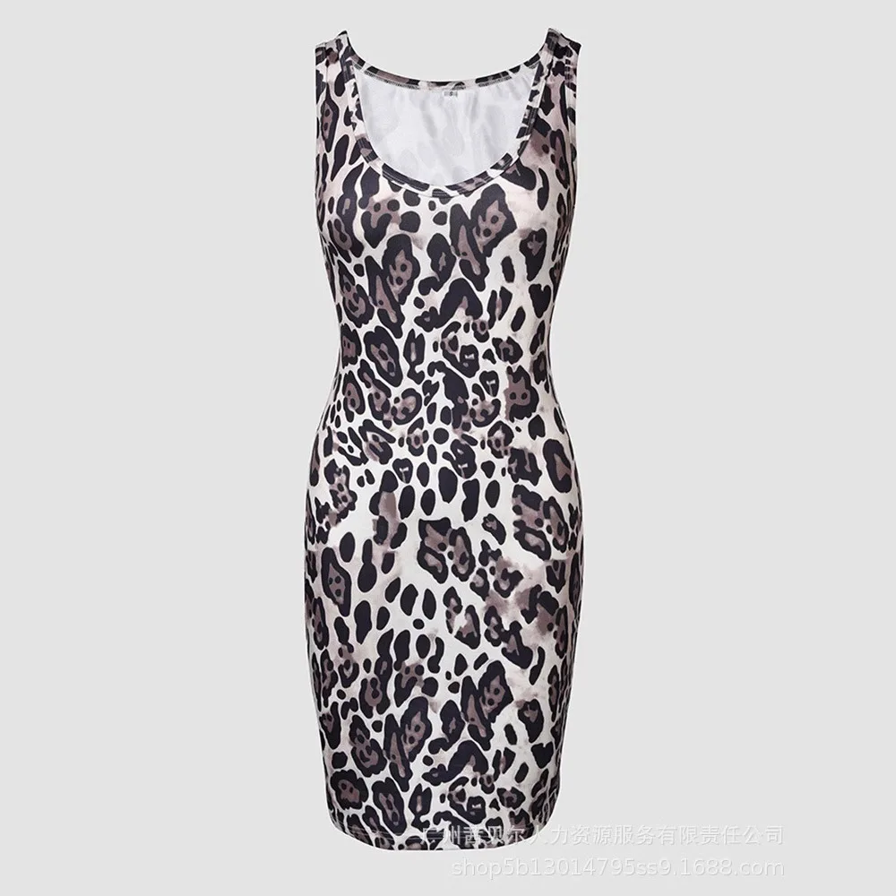 Women 2 Piece Contrast Sequin Heart Pattern V-Neck Sweatshirt Leopard Print Sleeveless Tank Dress Set