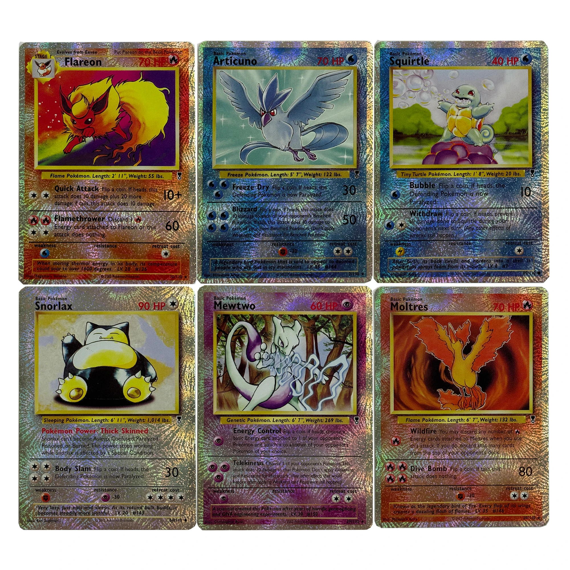 30 Stile DIY Selbstgemachte Mewtwos Snorlaxs Sammelkarten mit Refraktionsfarbe Eeveelution Moltres Anime-Karten Geschenk