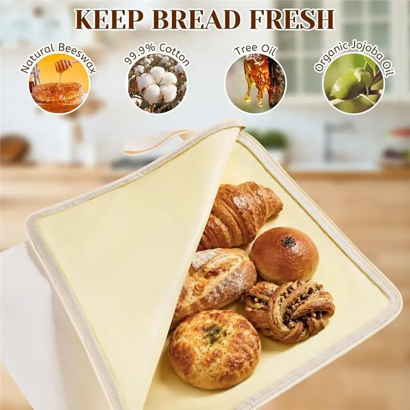 A84E-Reusable Beeswax Bread Bags 2-Pack For Homemade Sourdough- Natural Organic Beeswax Freezer Storage Friendly Bread Storage B